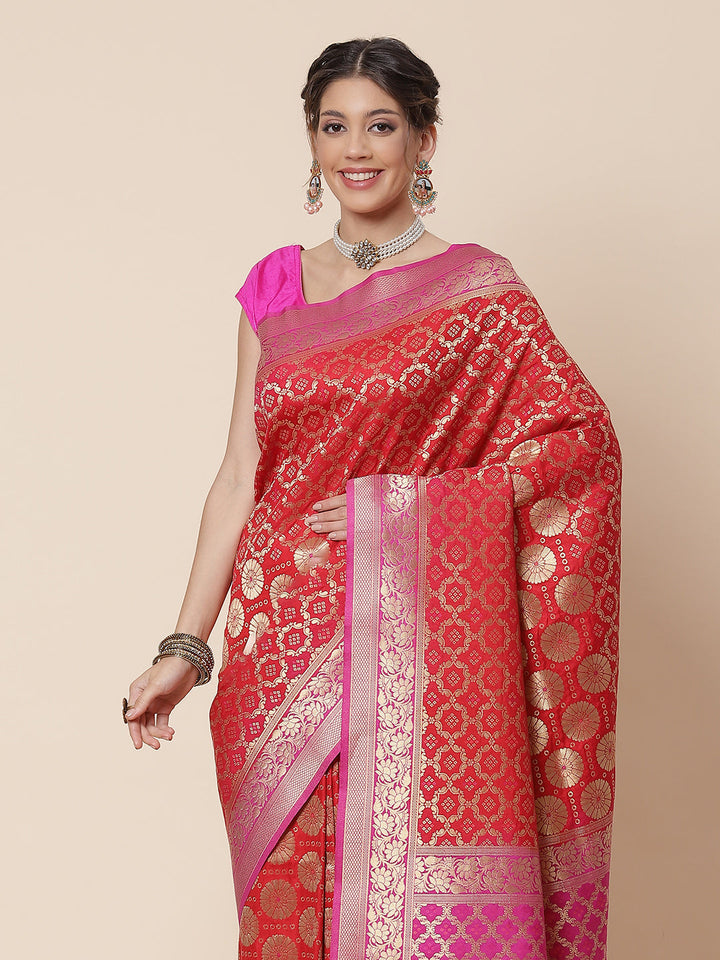 Bandhej Art Handloom Woven Saree