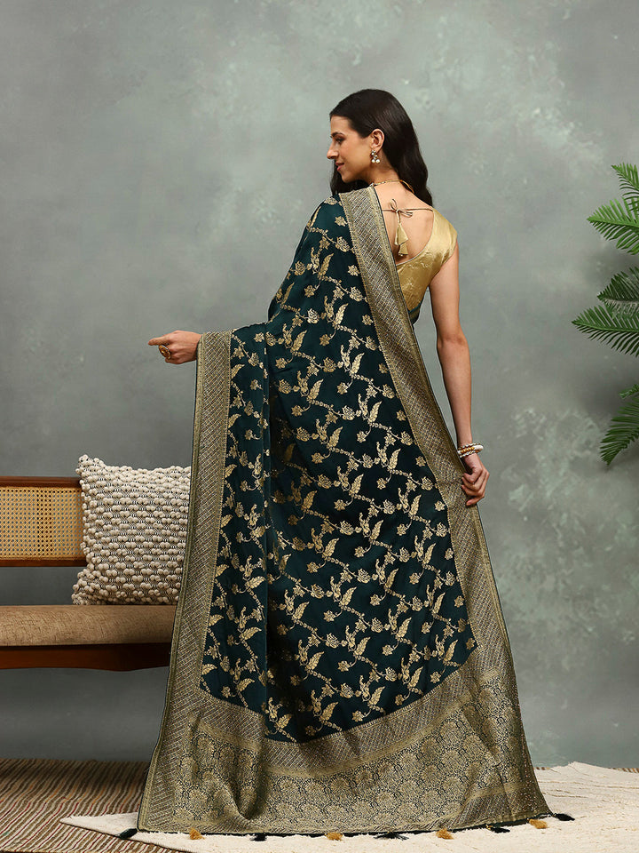 Stone Work Satin Embroidery Saree