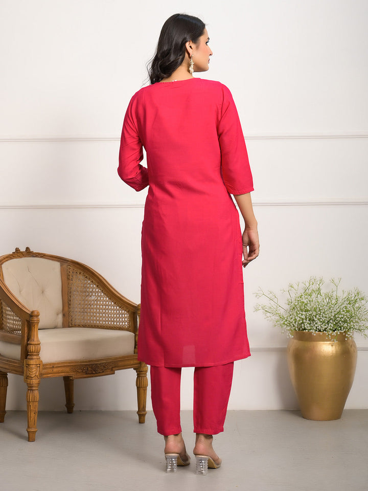 Neck Embroidered Muslin Kurta With Pants &amp; Dupatta