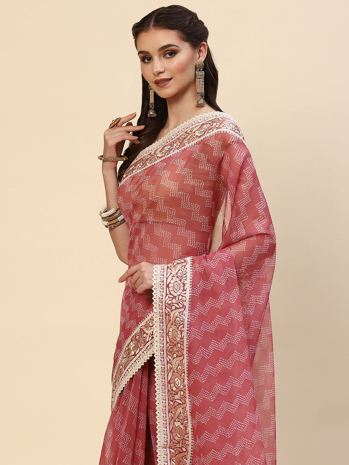 Bandhani Printed Organza Saree