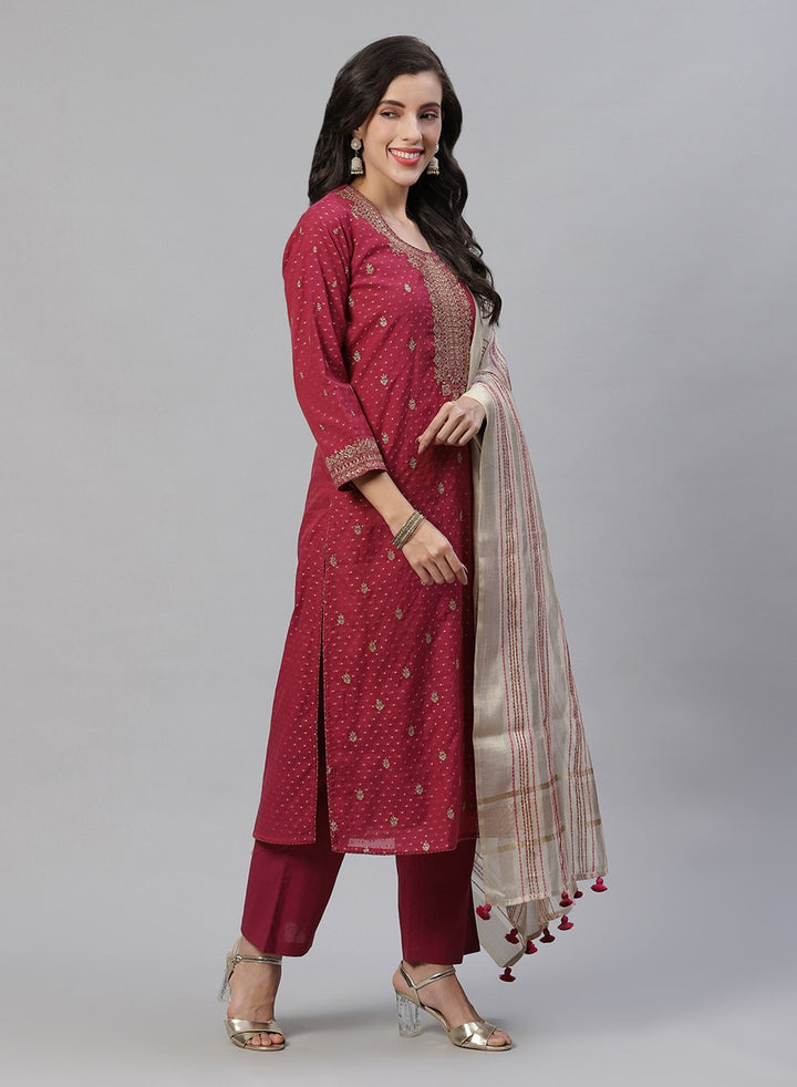 Printed Cotton Chanderi Salwar Kameez Stitched Suit