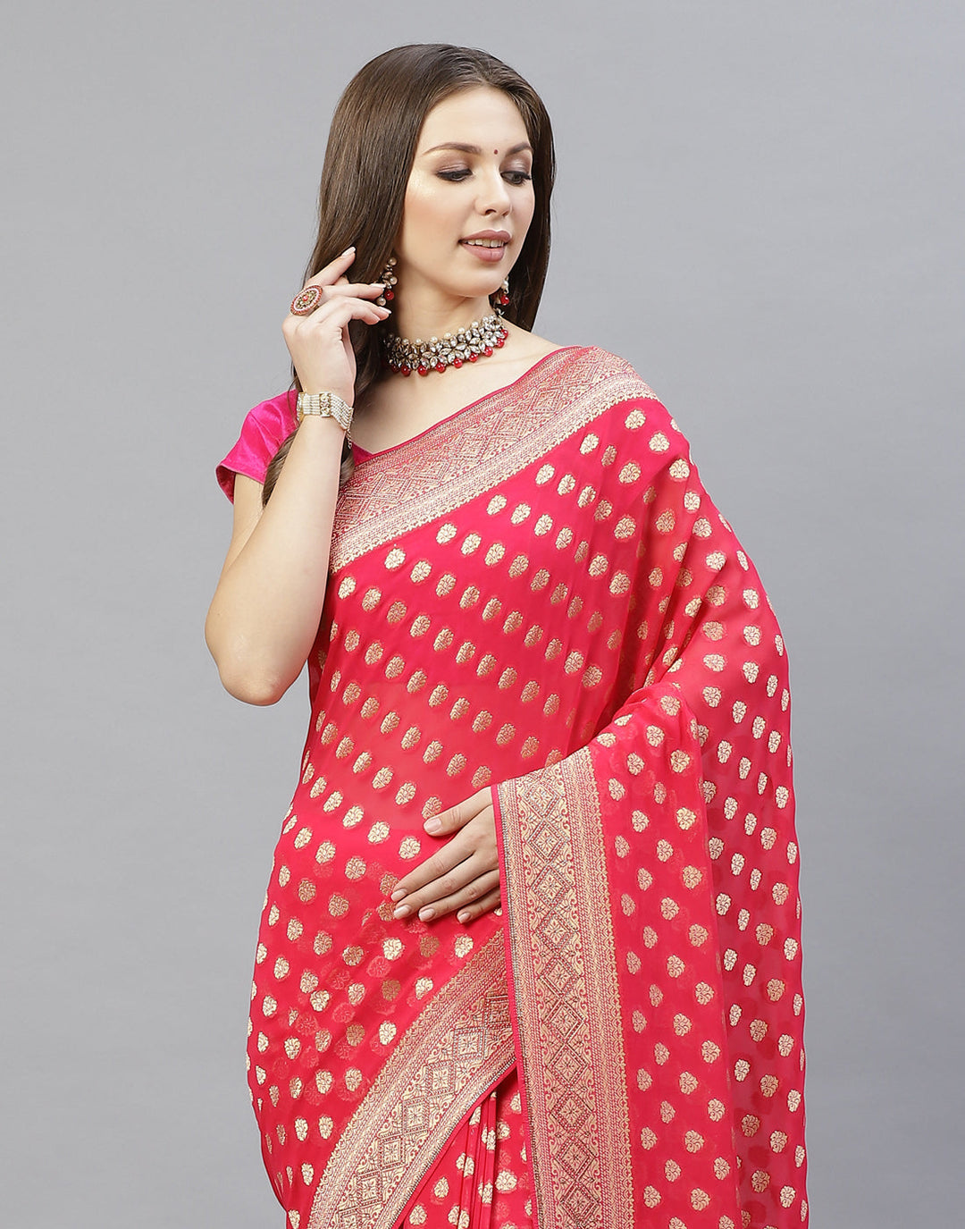 Embroidered Stone Booti Art Georgette Saree