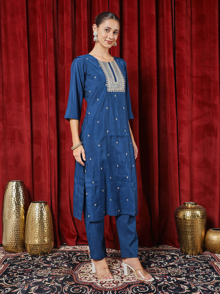 Printed Chanderi Kurta With Pants &amp; Dupatta