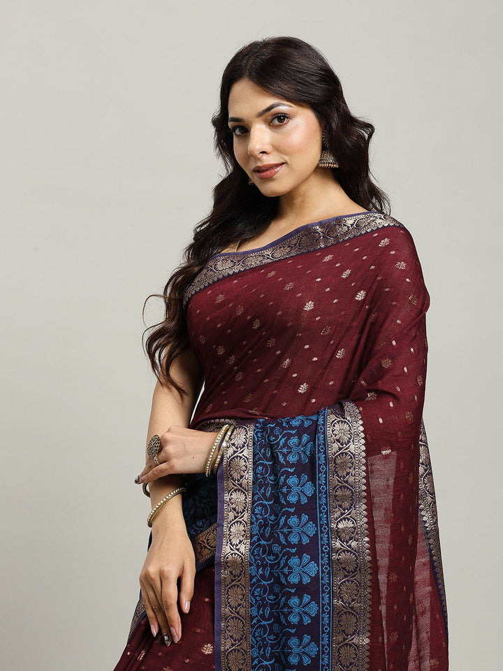 Digital Printed Cotton Blend Woven Saree