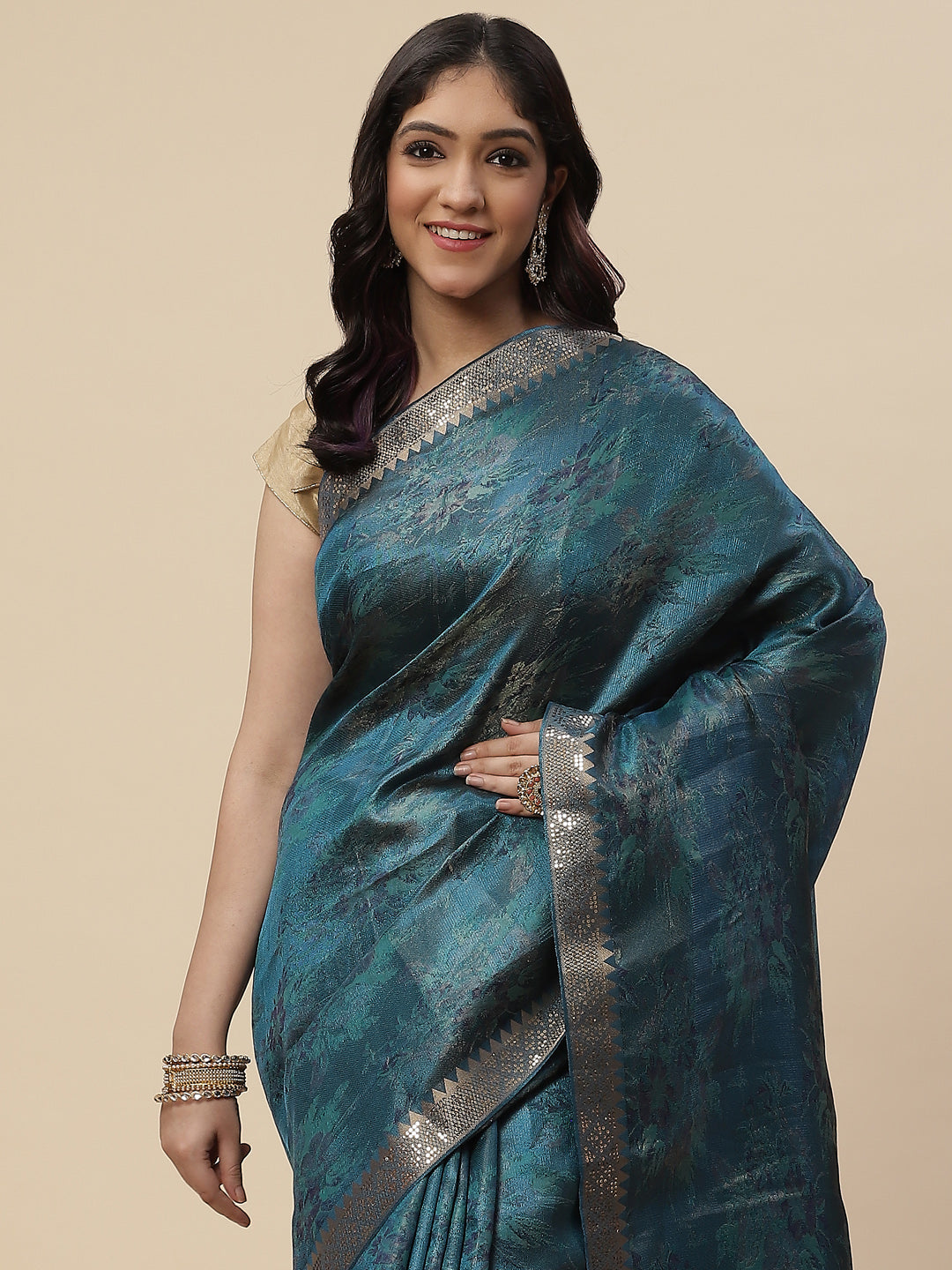 Sequin Embroidered Handloom Woven Saree