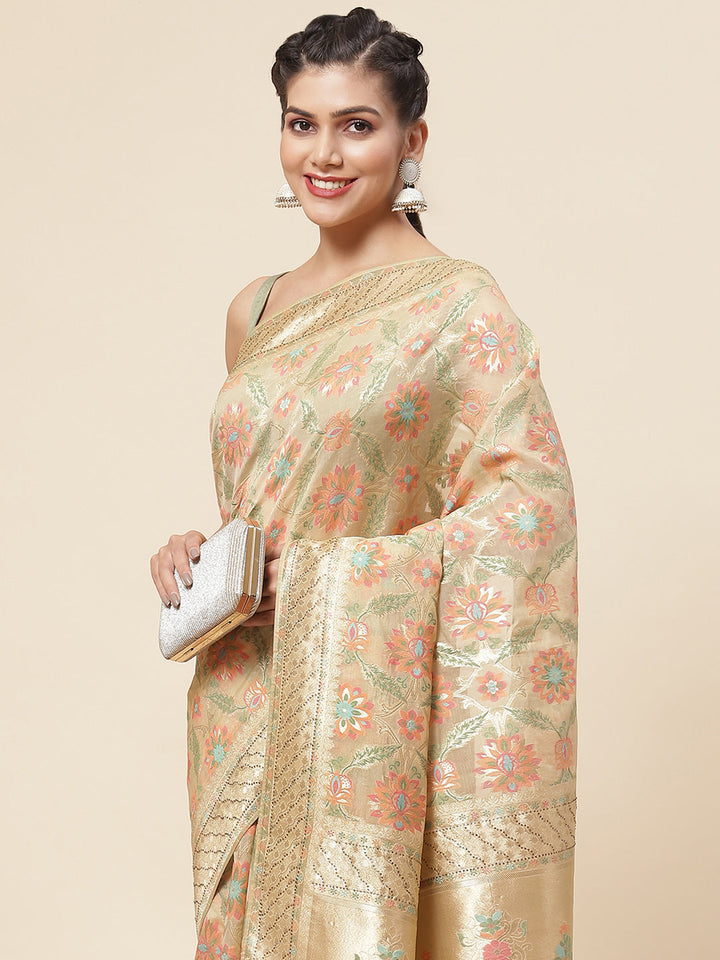 Floral Jaal Woven Organza Saree