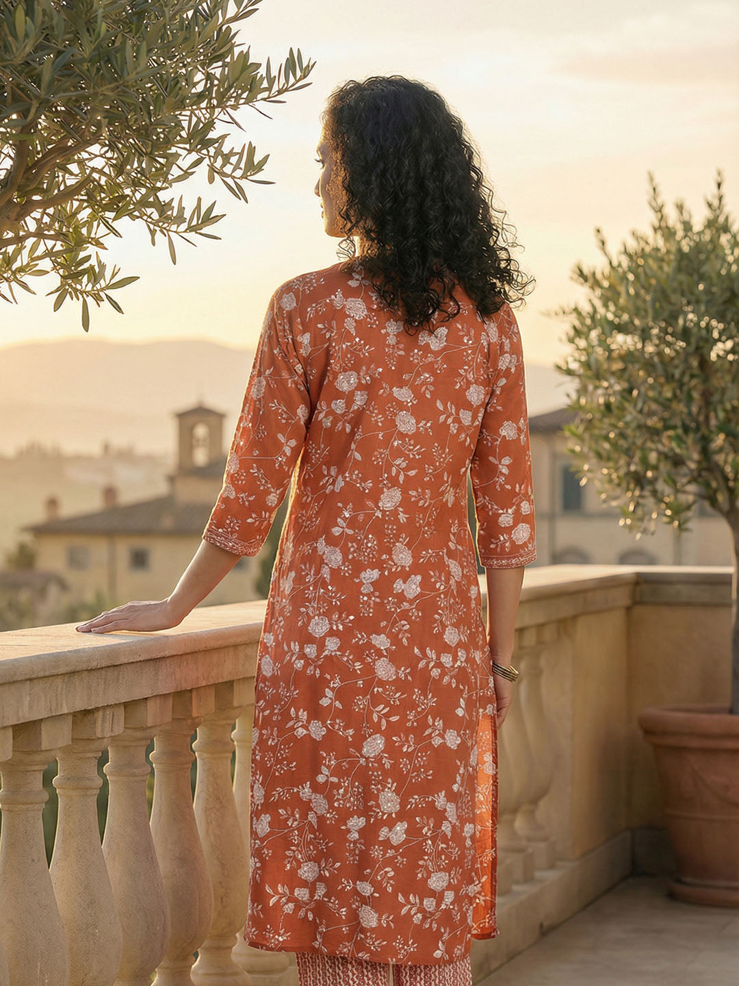 Printed Cotton Blend Kurta With Pant &amp; Dupatta