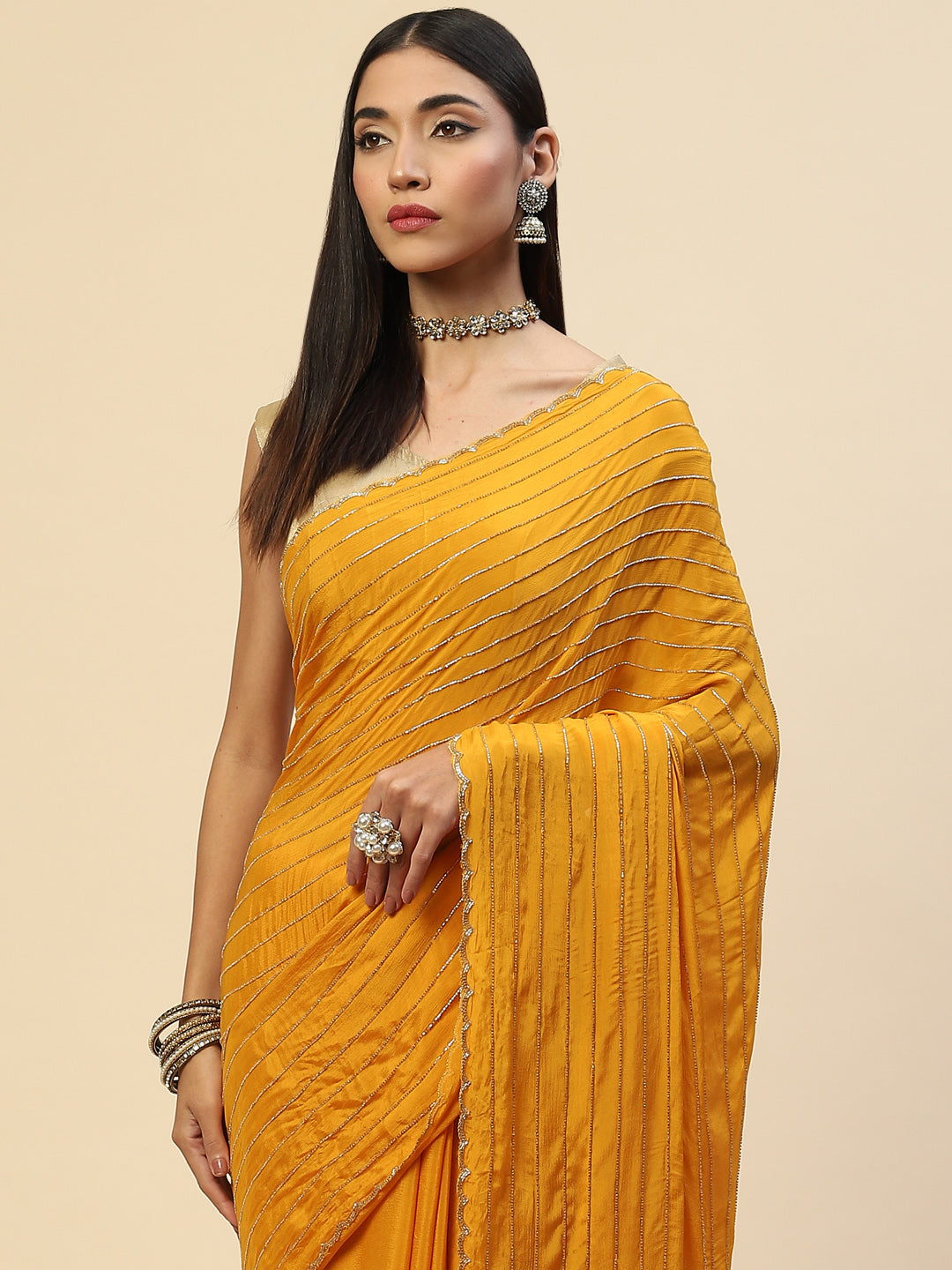 Cutdana Embroidered Crepe Saree