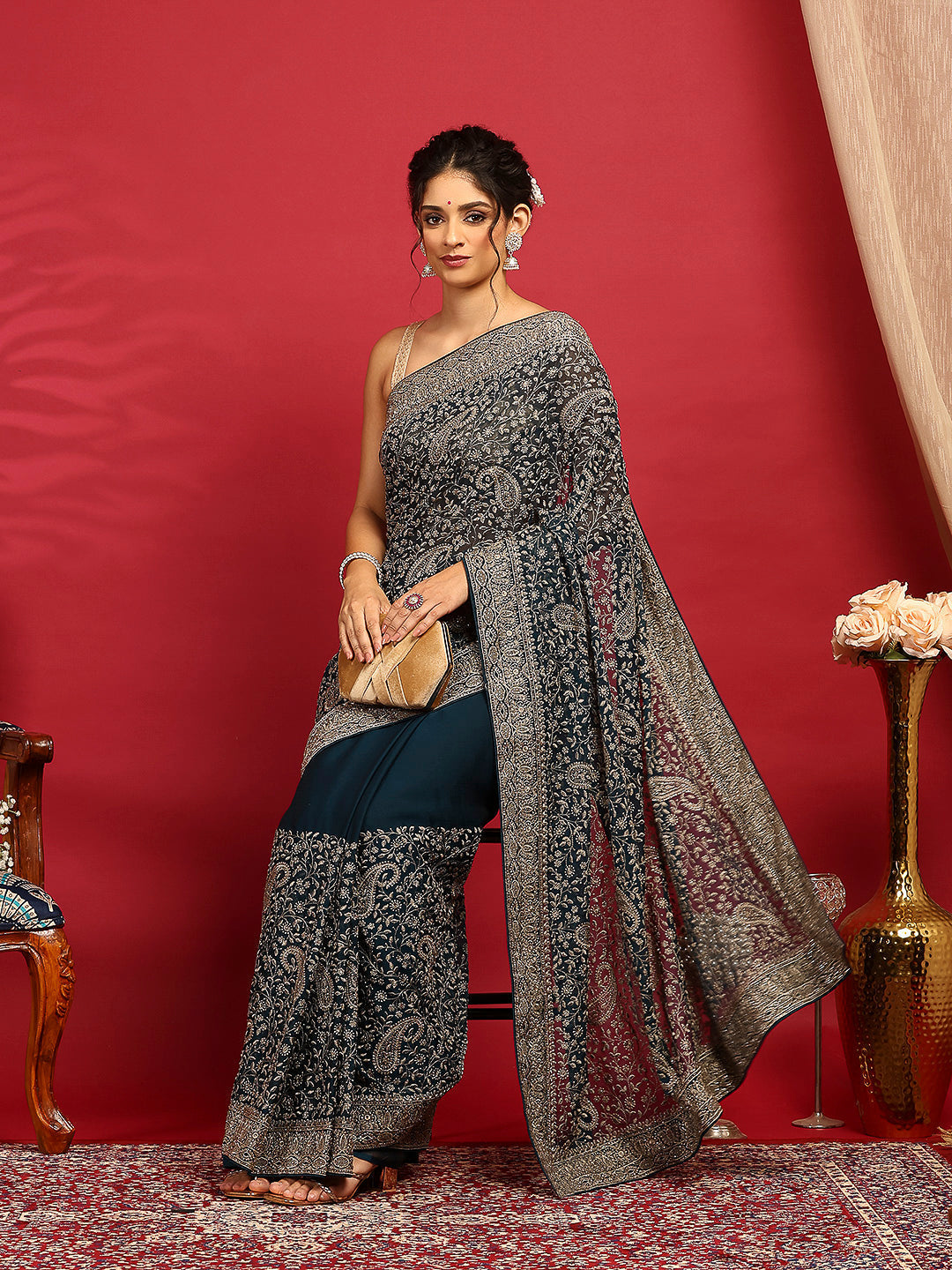 Embroidered Georgette Saree
