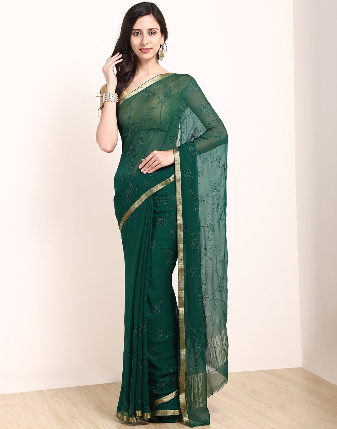 MBZ Meena Bazaar-Yellow Chiffon Saree