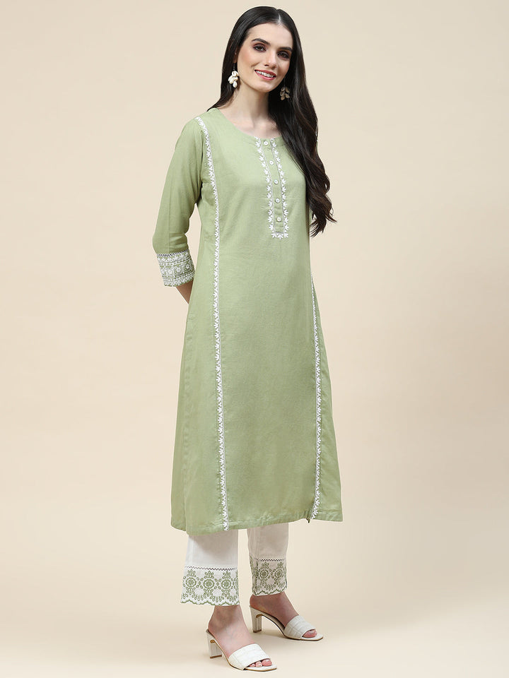 Plain Cotton Kurta With Pants