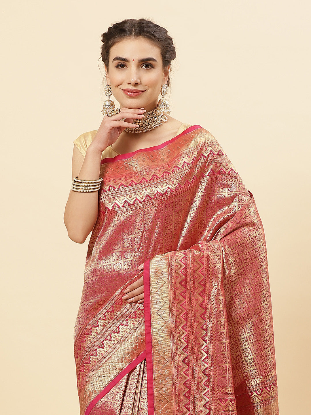 Art Handloom Saree with Brocade Zari Jaal Border