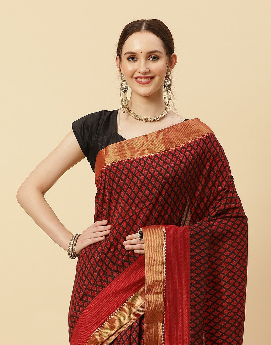 Printed Art Handloom Dupion Zari Booti Border Saree