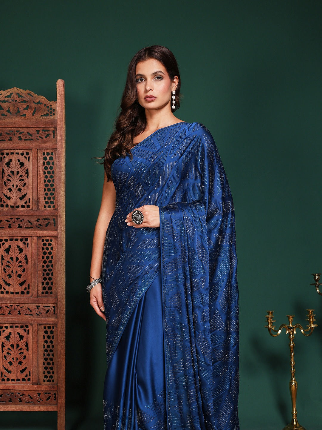 Embroidered Satin Saree