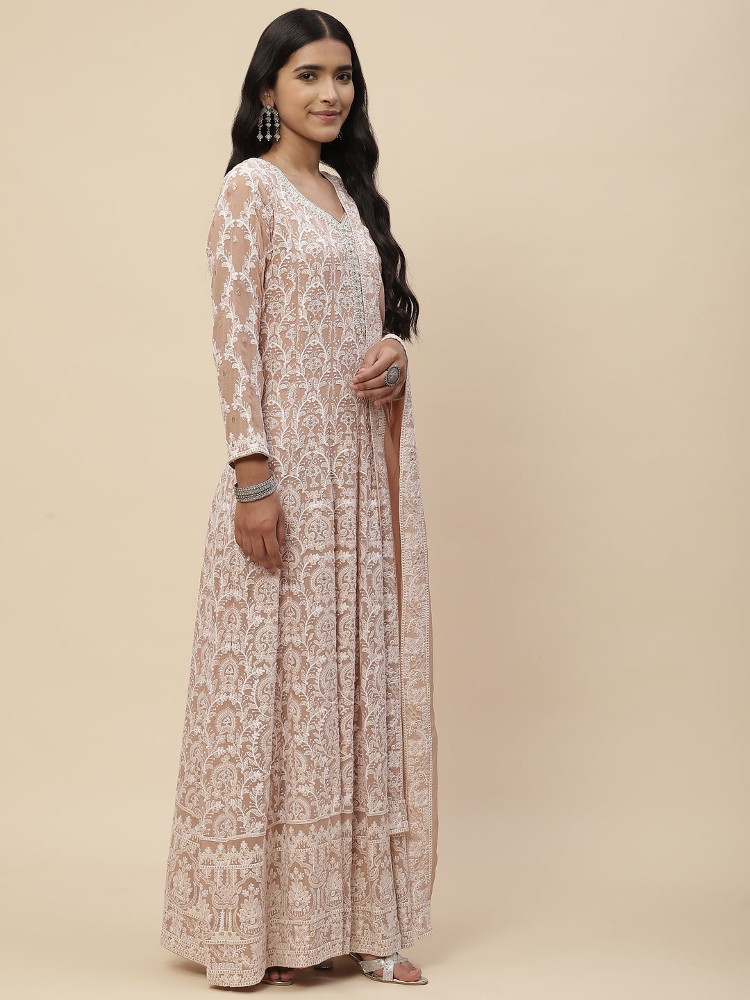 Chikankari Sequin Georgette Anarkali Kurta With Dupatta