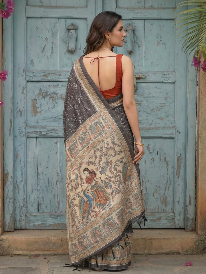 Printed Tussar Silk Saree