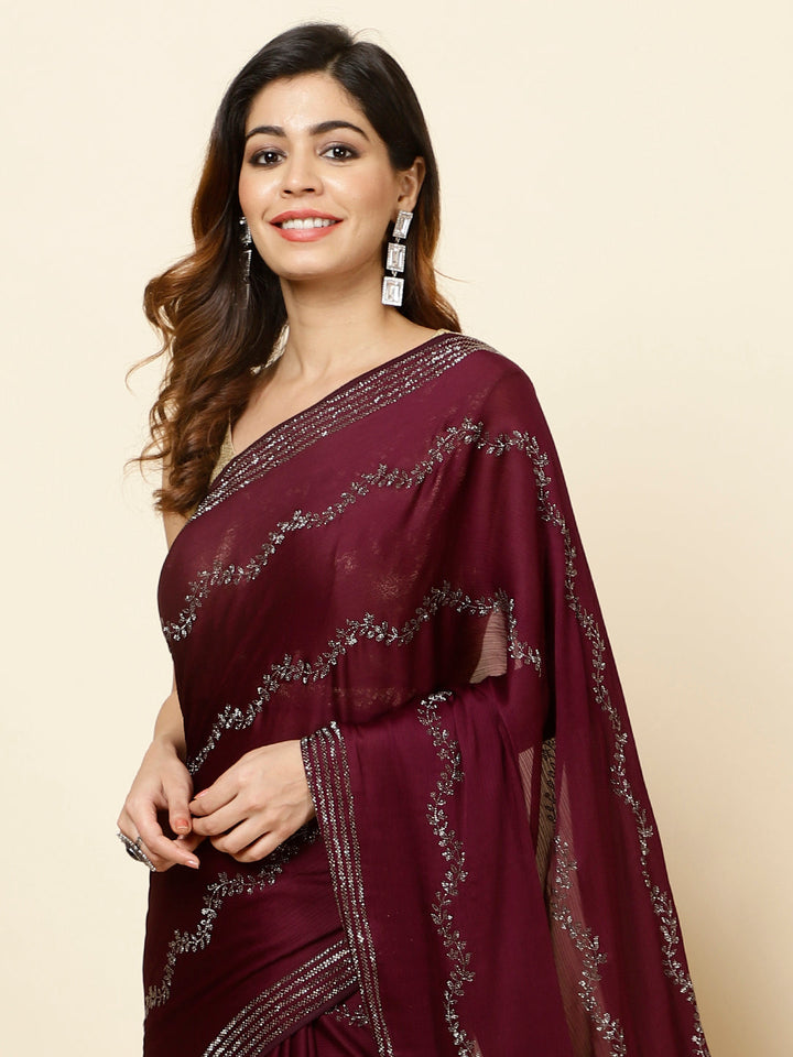 Stone Embroidered Chiffon Saree