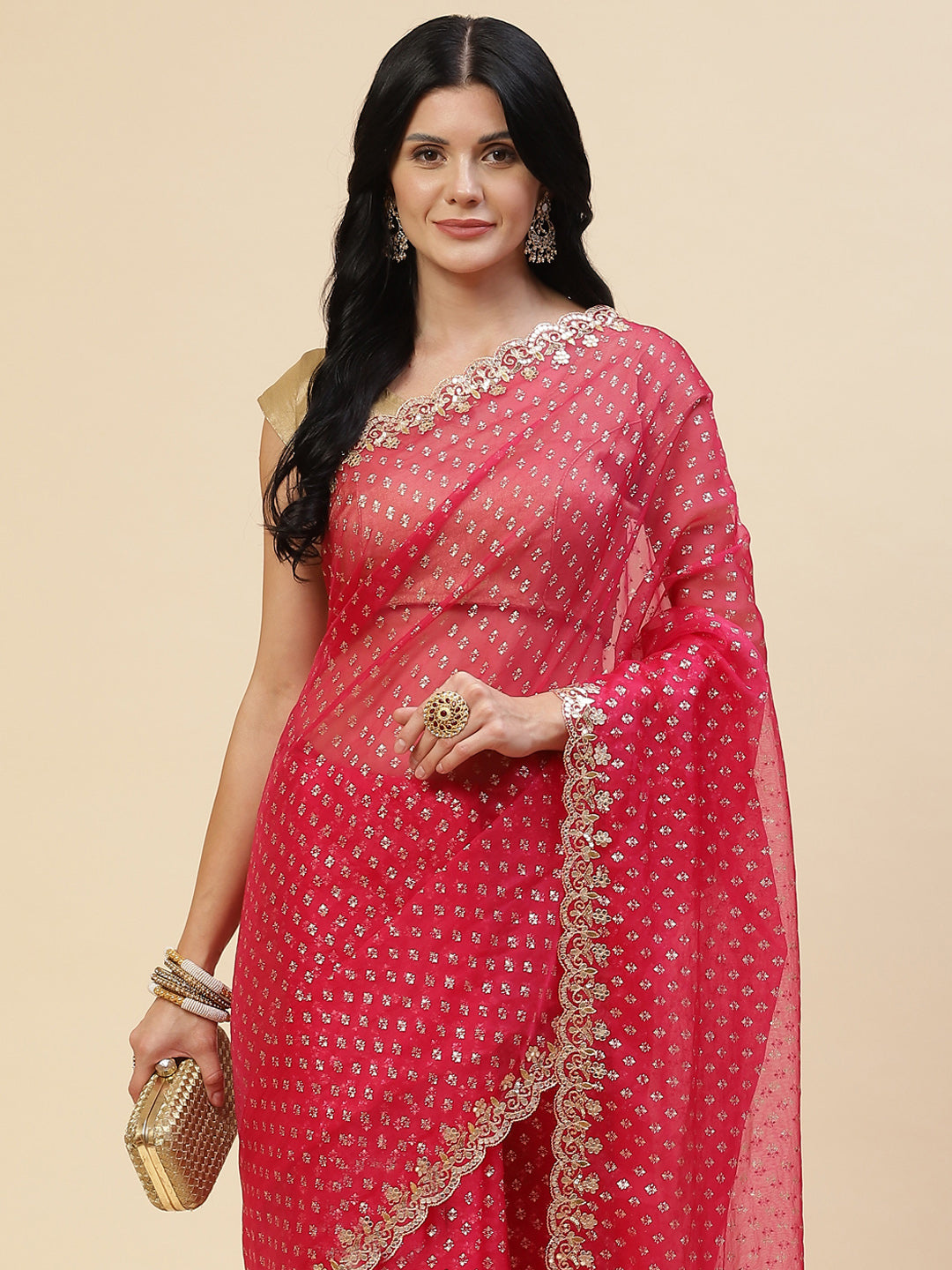 Mirror Embroidered Organza Saree
