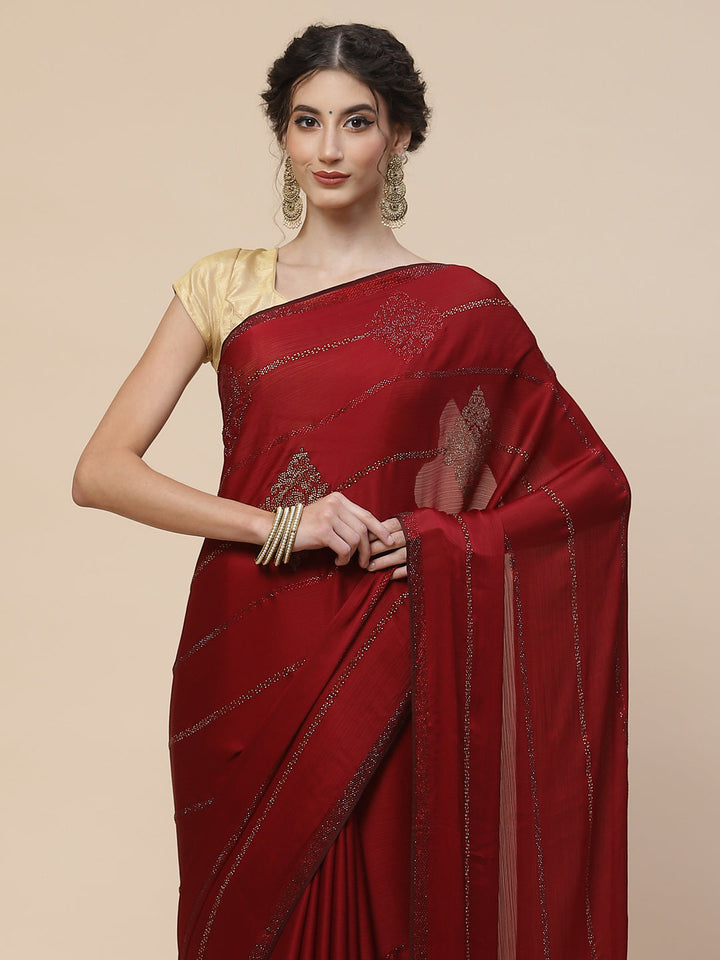 Zari Border Booti Chiffon Plain Saree