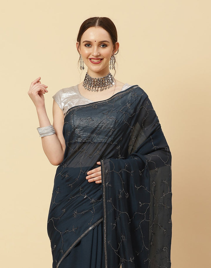 Embroidered Stone Work Art Crepe Saree