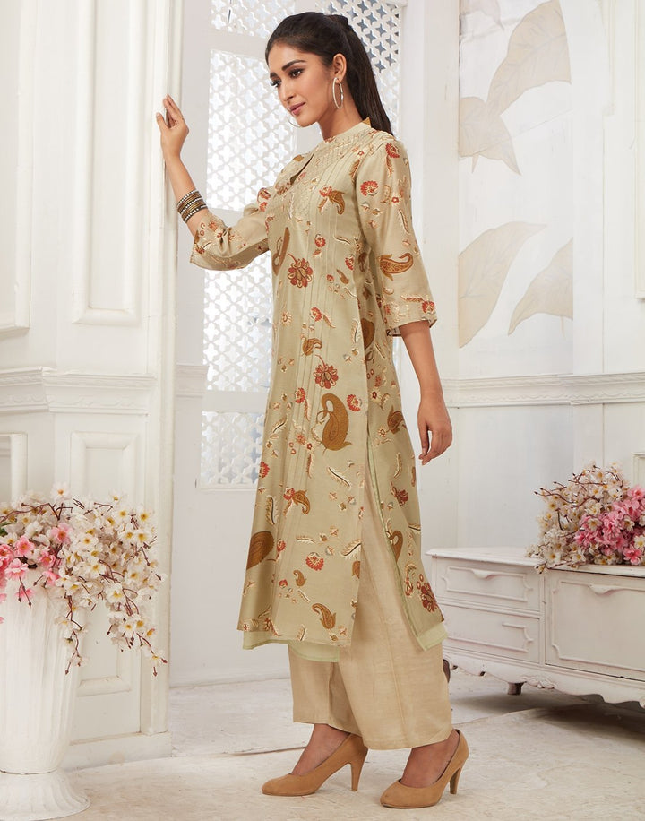 MBZ Meena Bazaar-Beige Cotton Chanderi Kurti