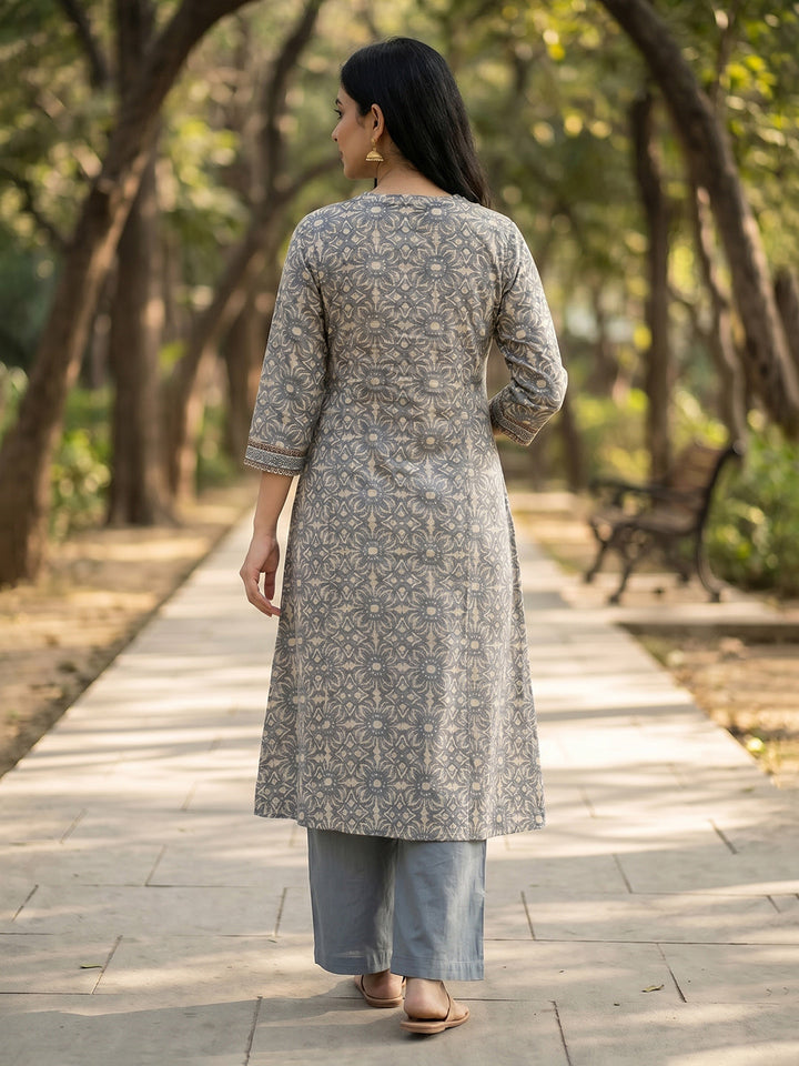 Embroidered Cotton Blend Kurta With Pant &amp; Dupatta