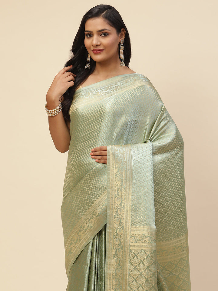 Brocade Zari Booti Satin Woven Saree
