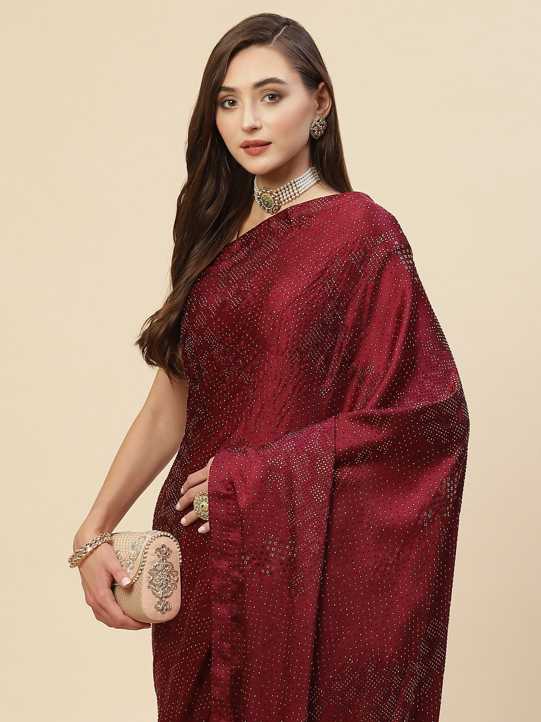 Stone Embroidered Satin Saree