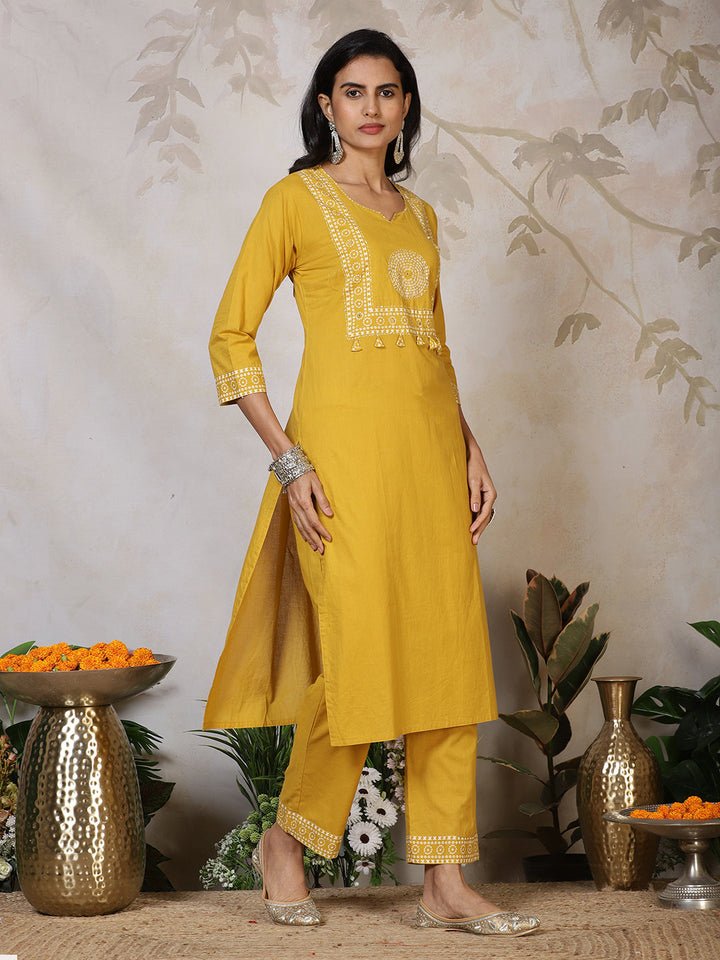 Printed Cotton Blend Kurta With Pants &amp; Dupatta