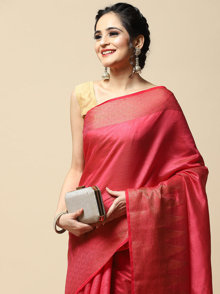 Plain Zari Border Handloom Woven Saree