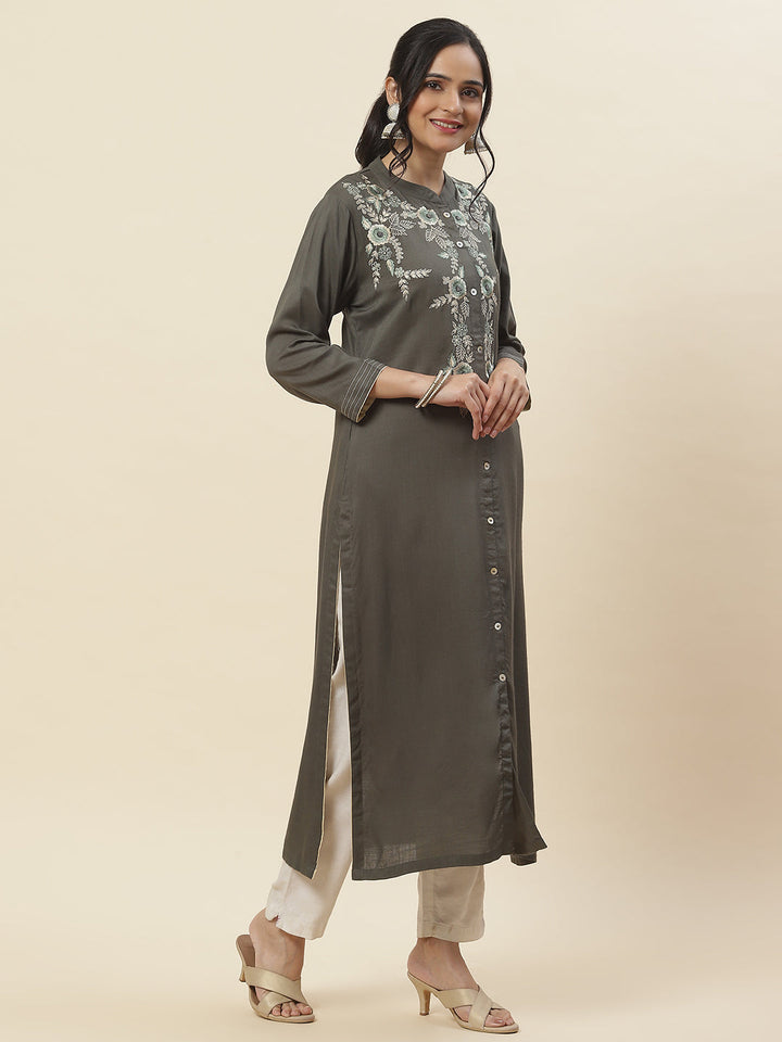 Neck Embroidered Cotton Kurta