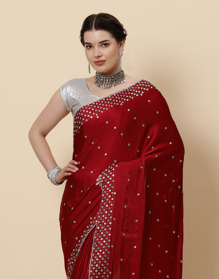 Stone Booti Pure Satin Embroided Saree