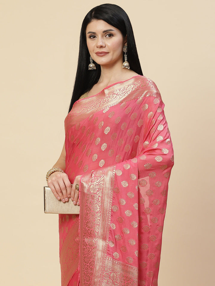 Zari Booti Crepe Plain Saree
