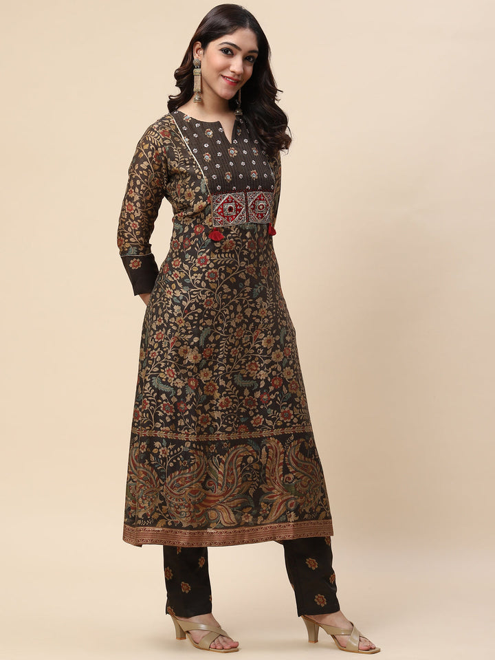 Printed Chanderi Kurta With Pants