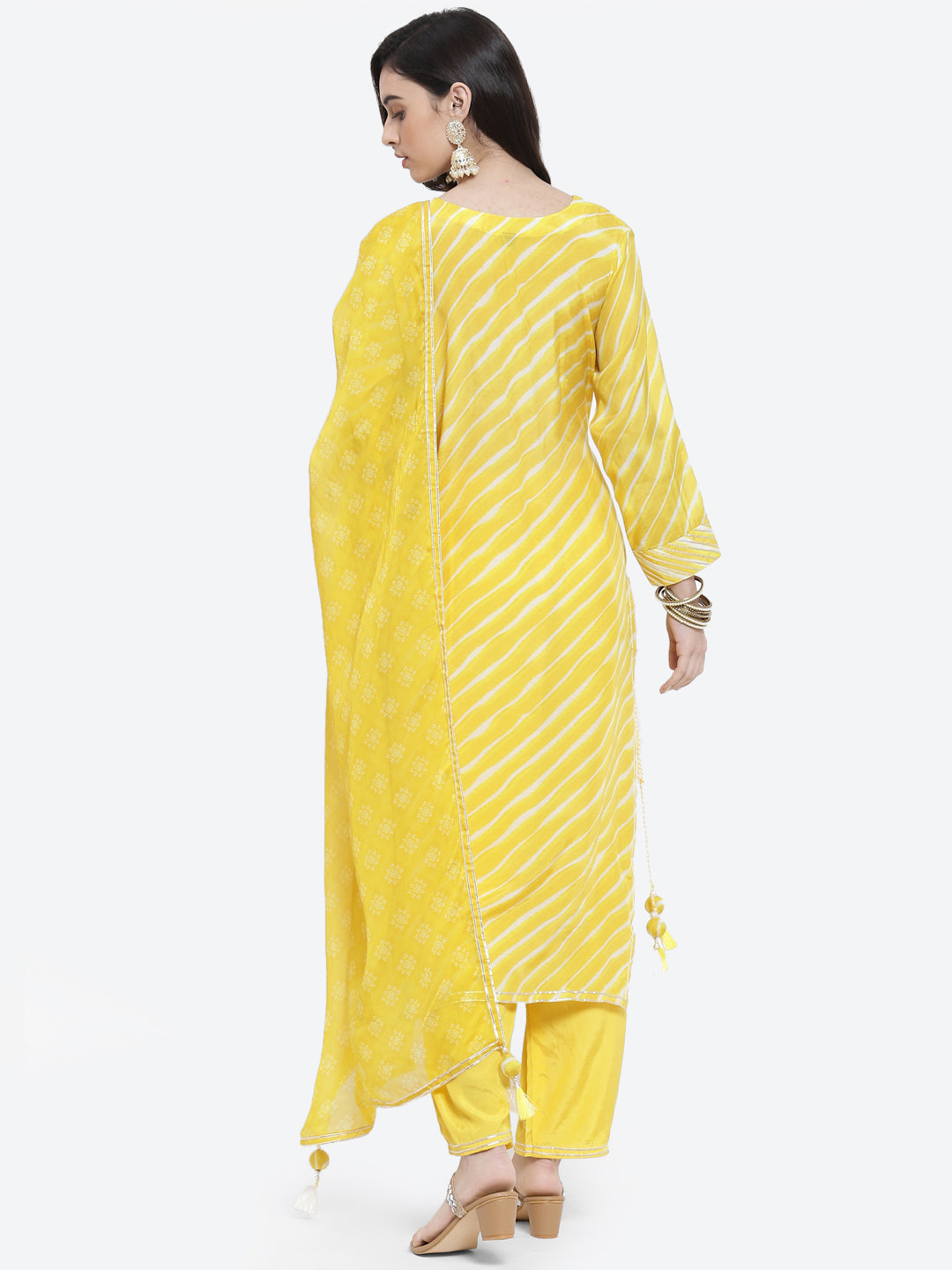 Leheriya Printed Gota Work Cotton Stitched Salwar Kameez With Printed Organza Dupatta