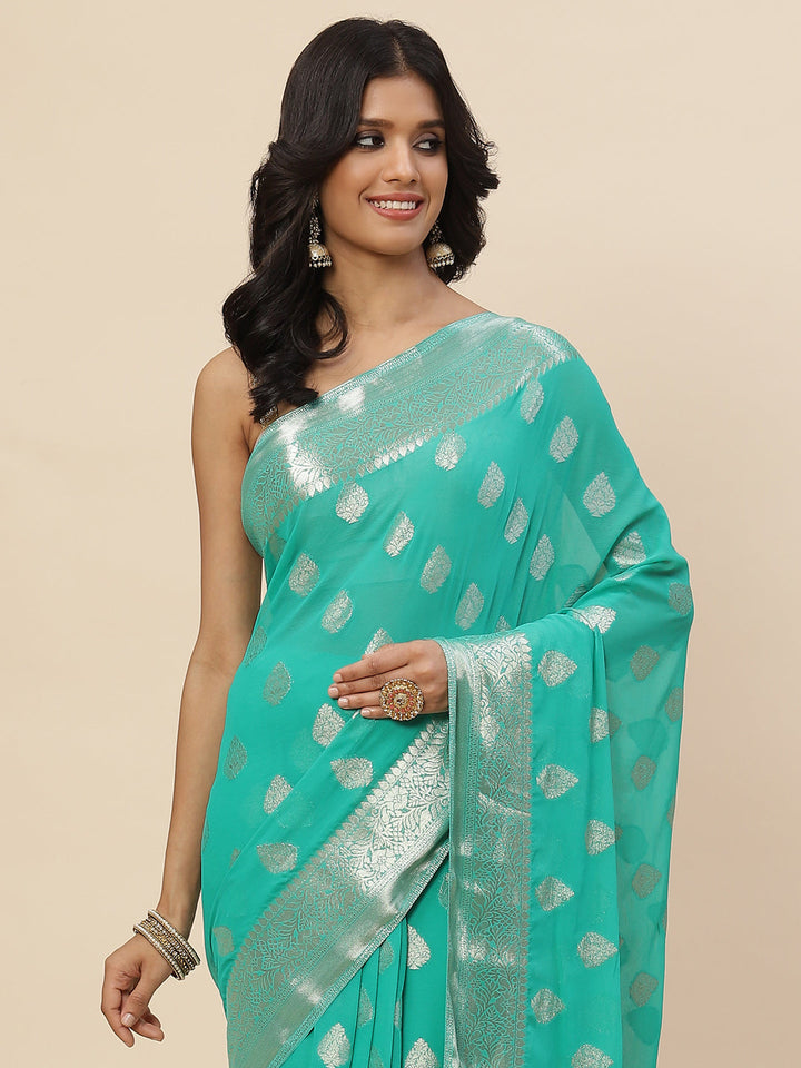 Zari Booti Chiffon Plain Saree