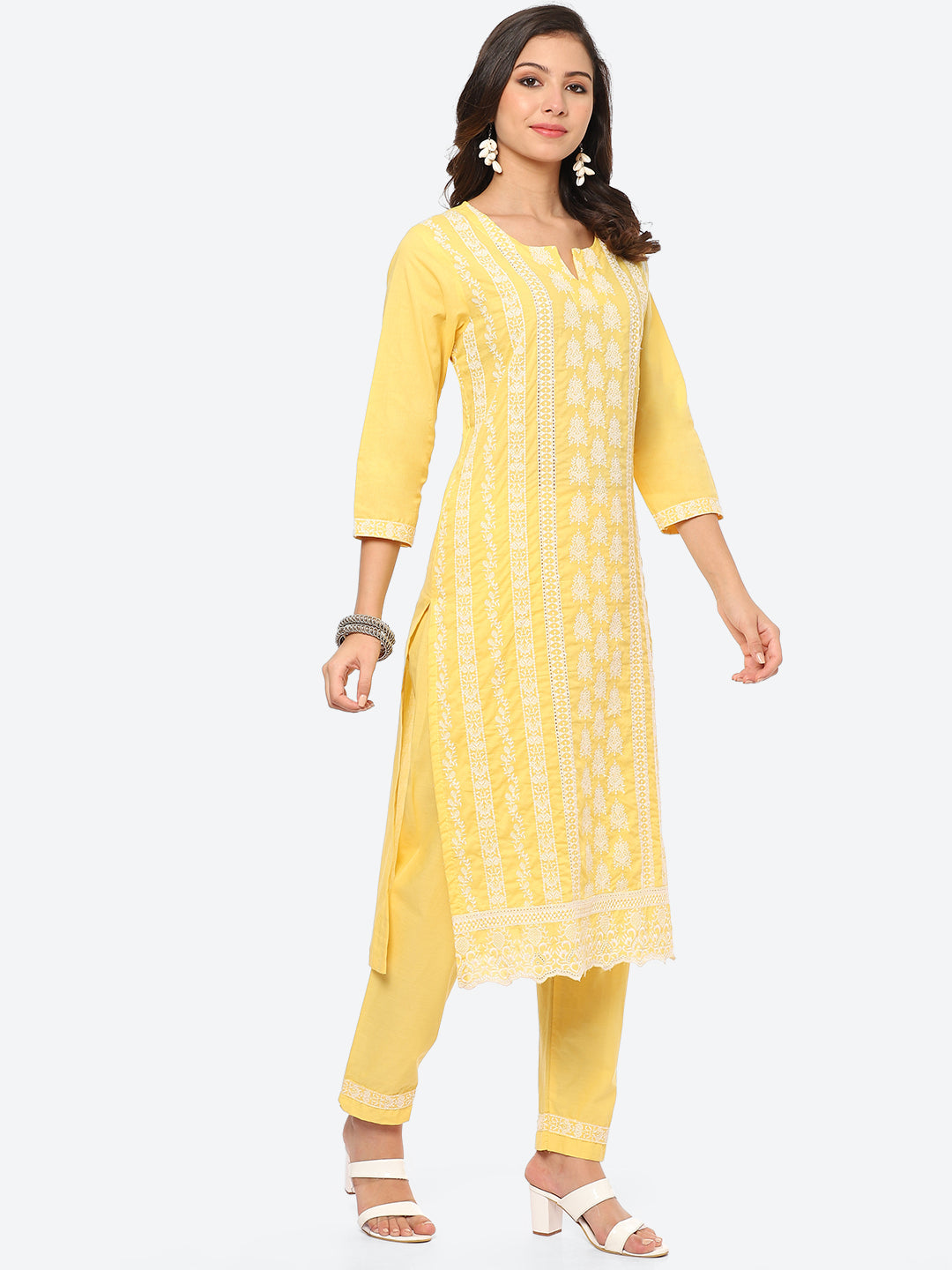 Thread Embroidered Cotton Kurta With Pant