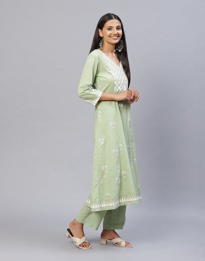 Yoke Embroidered Cotton Printed Kurti with Pant