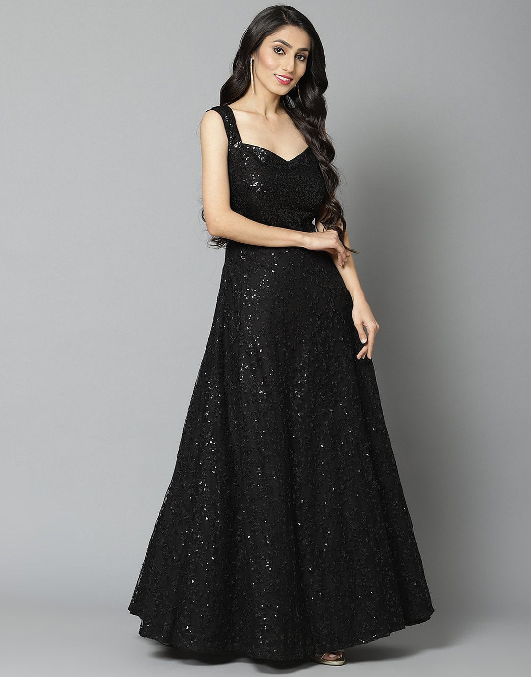 Elegant Black Net Long Dress