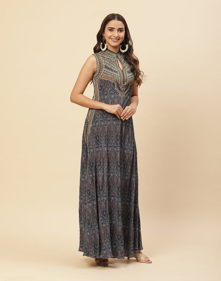 Floral Digital Printed Crepe Gown