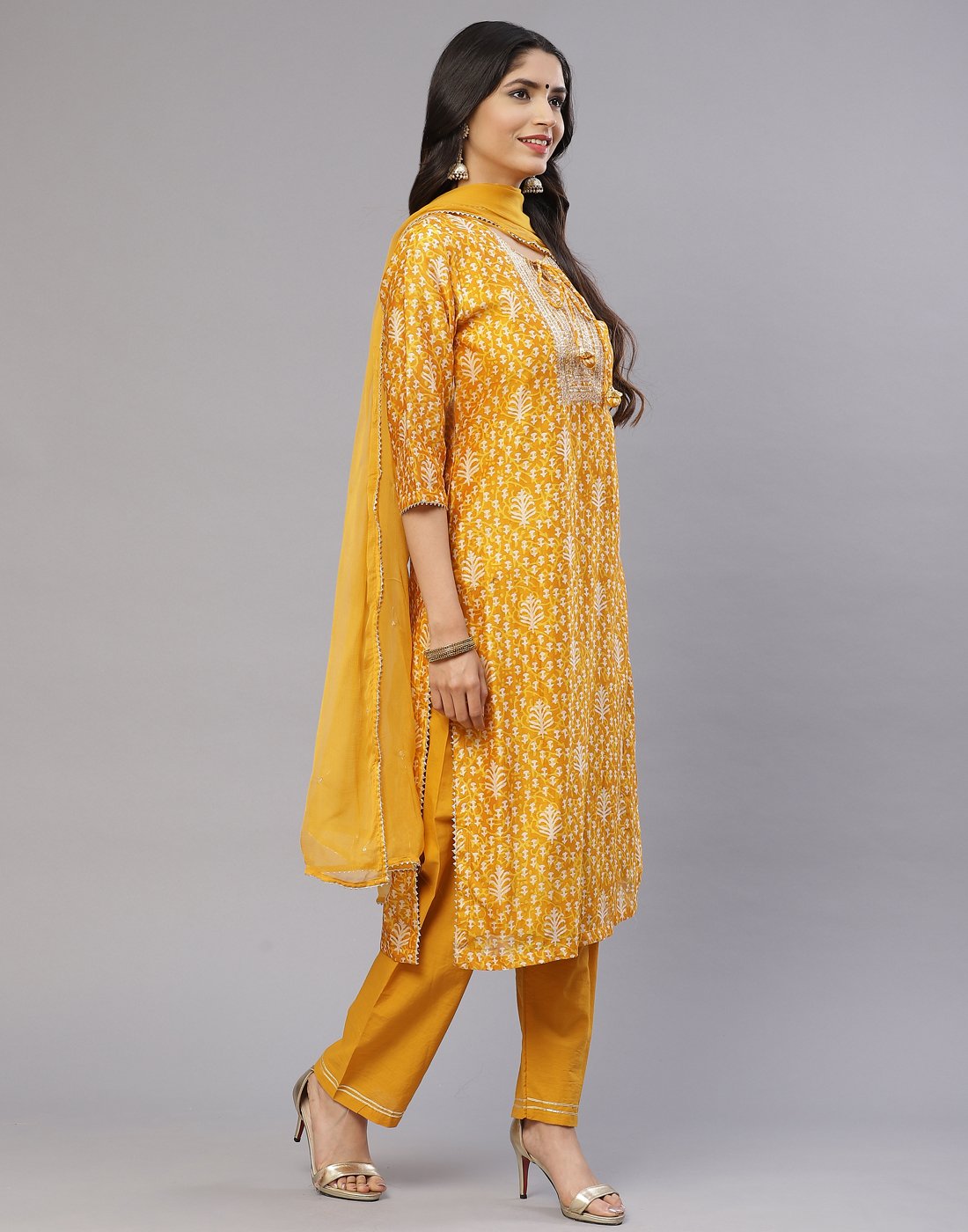 Hot pink and Mustard Cotton Chanderi Salwar Kameez