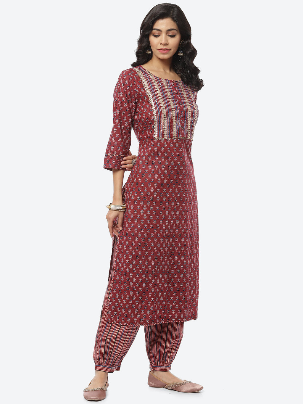 Printed Gota Work Cotton Kurti With Pant