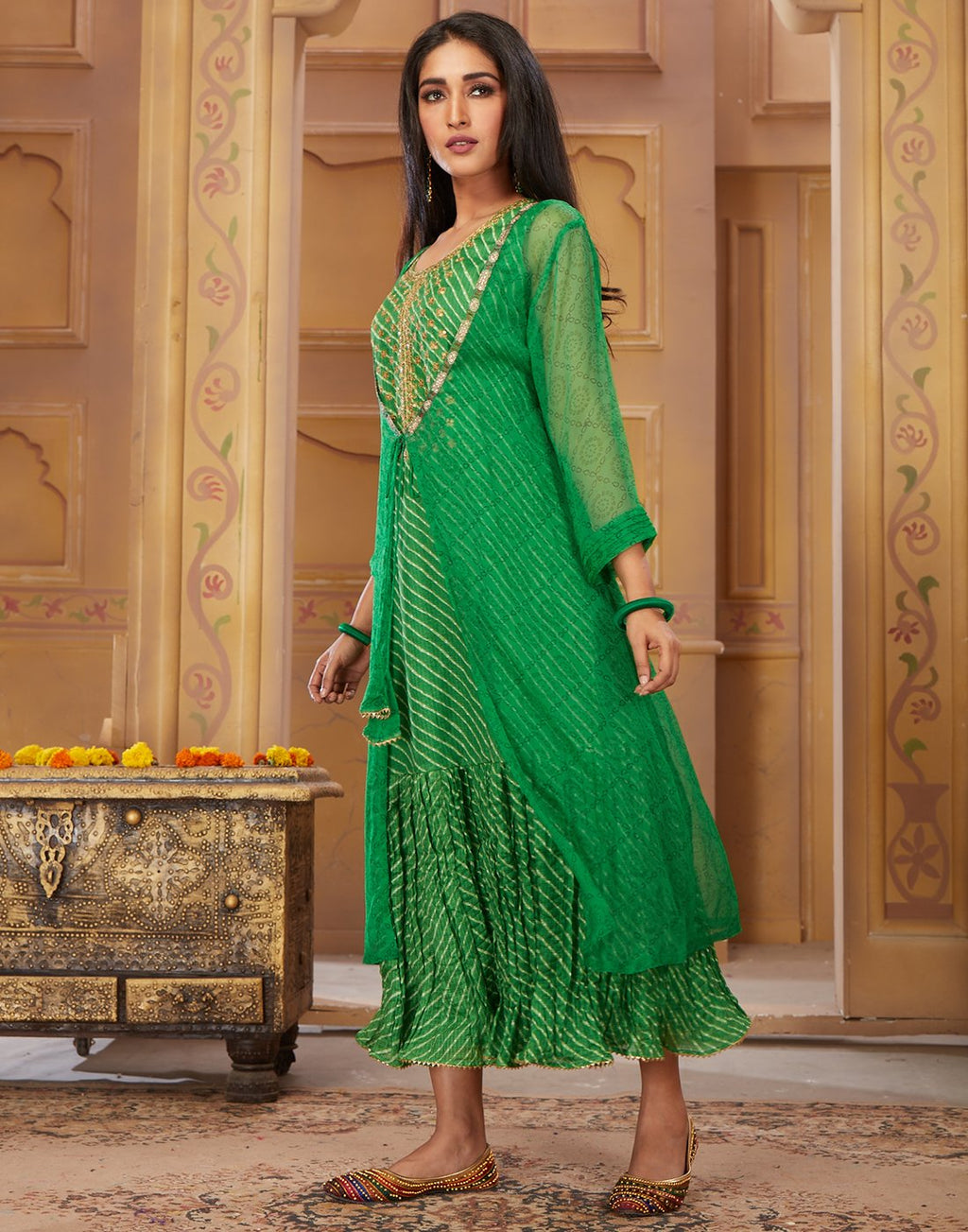 MBZ Meena Bazaar-Green Chiffon Kurti