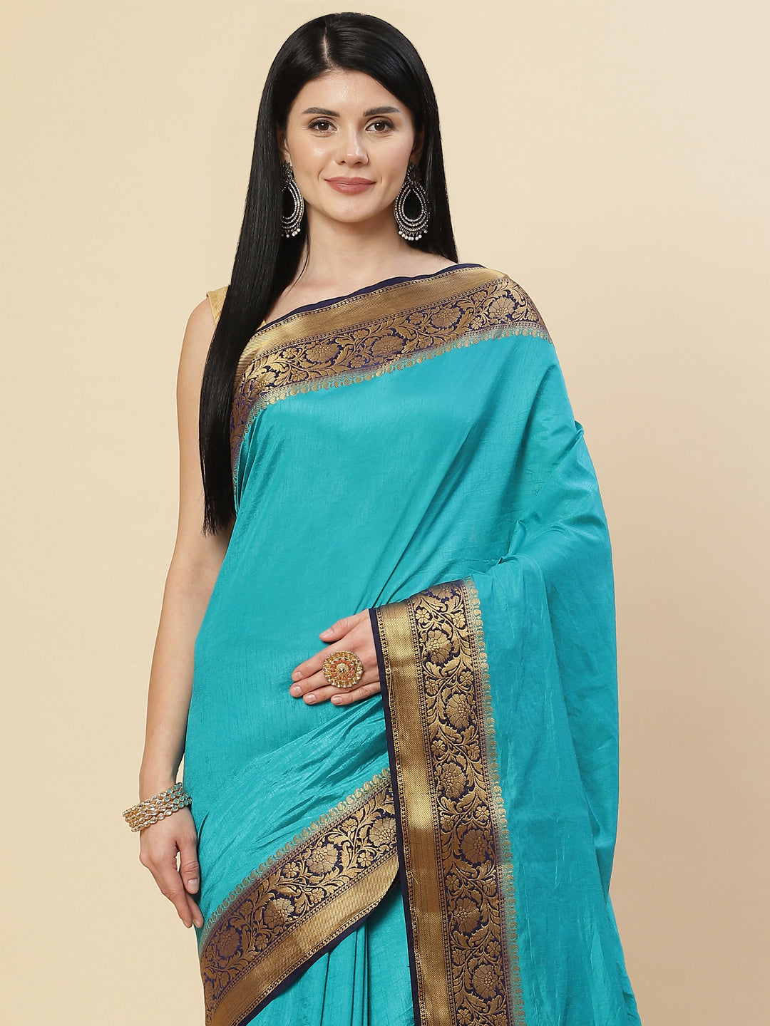 Plain Zari Border Handloom Woven Saree
