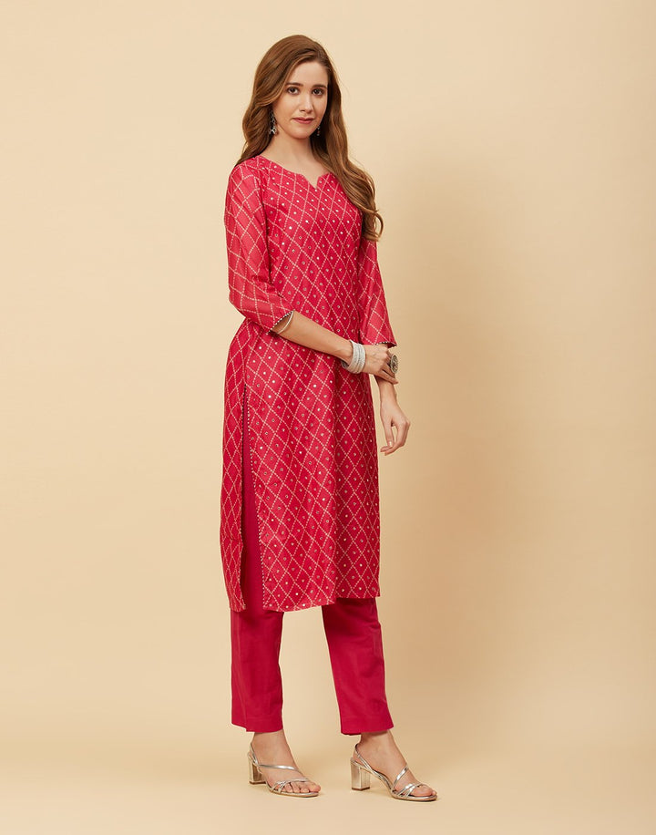Embroidered Chanderi Kurti With Pant
