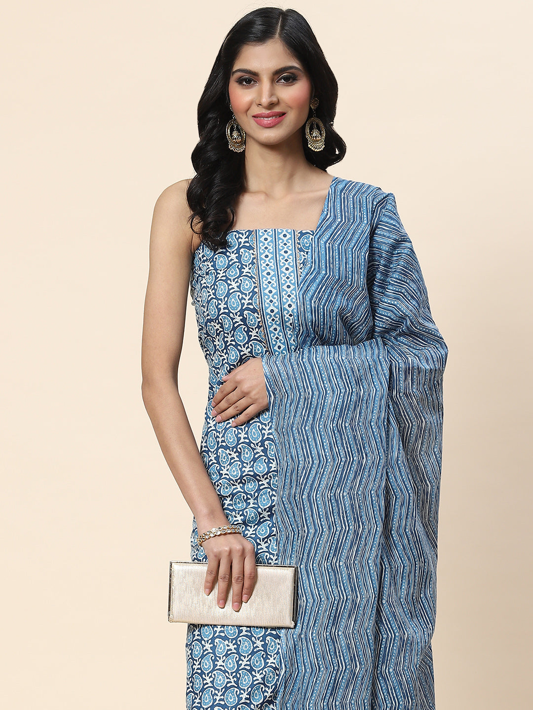 Printed Cotton Unstitched Suit Piece With Dupatta
