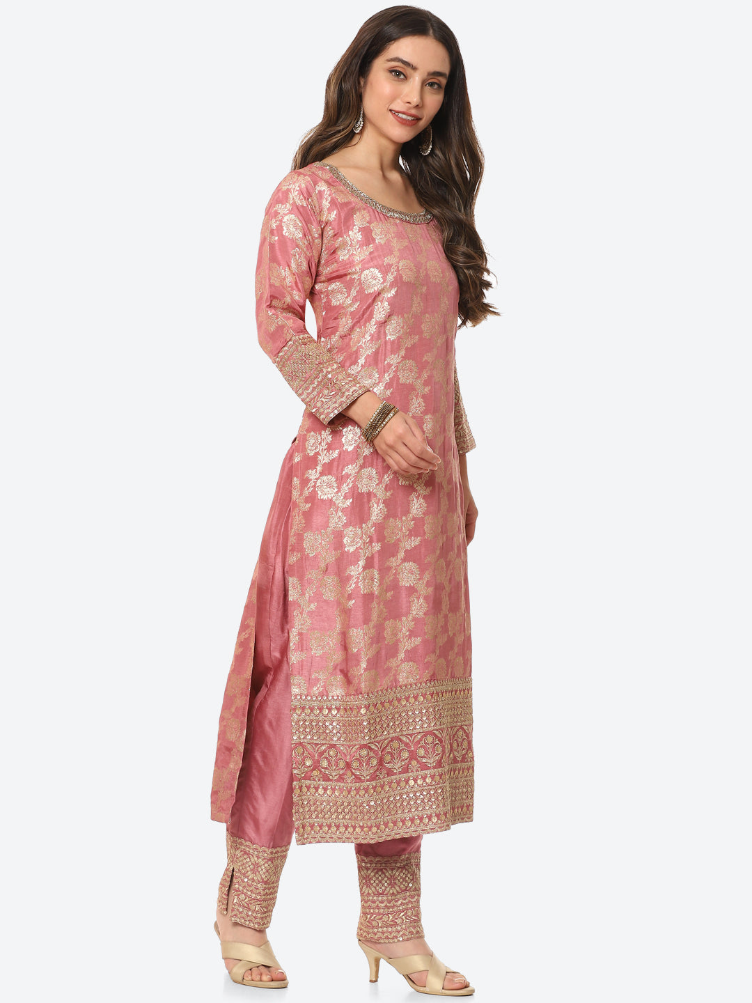 Floral Zari Jaal Handloom Kurta With Pants & Dupatta