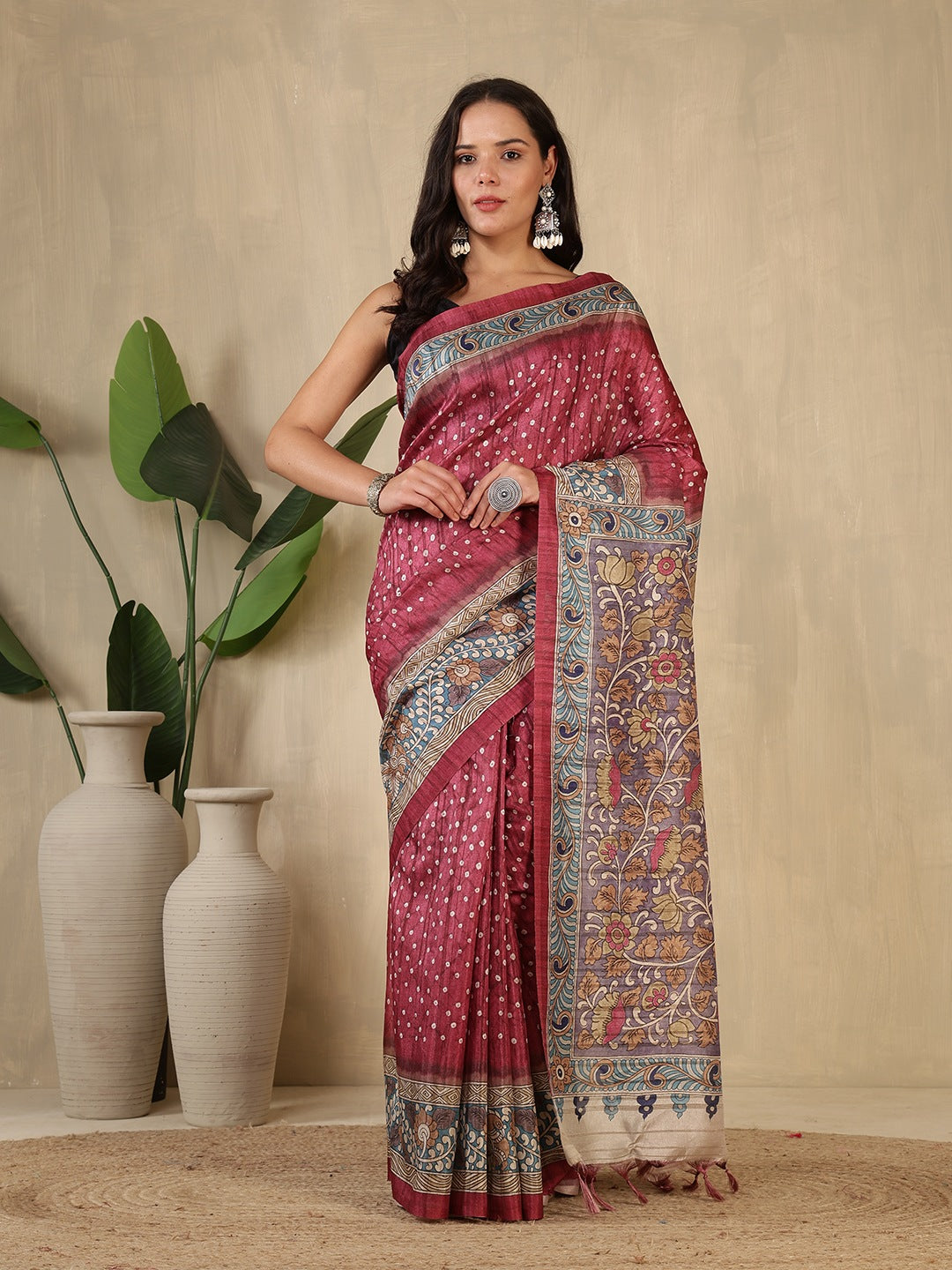 Printed Tussar Silk Saree