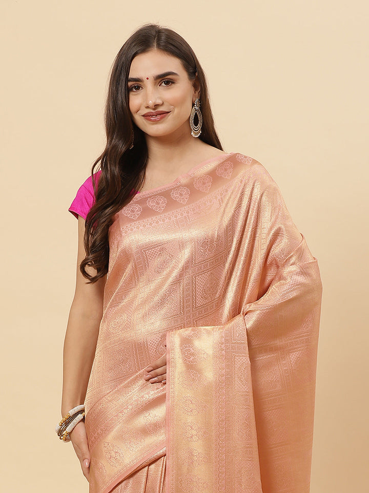 Brocade Zari Jaal Art Handloom Saree with Running blouse