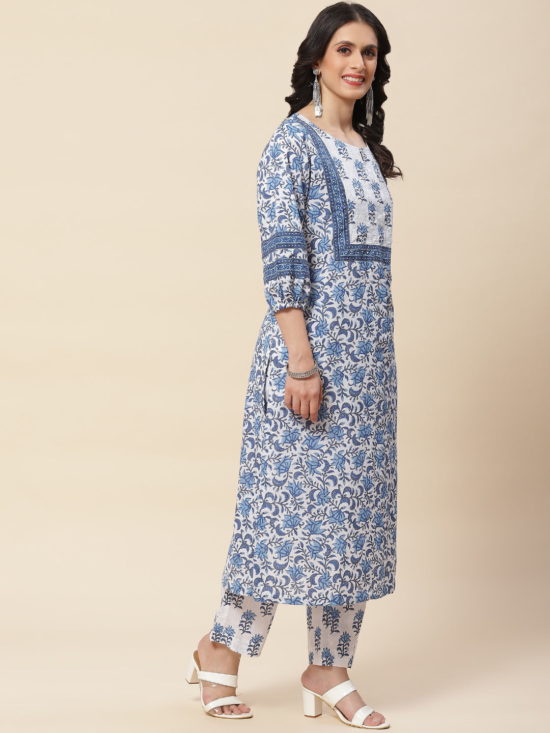 Floral Printed Cotton Kurta With Pants